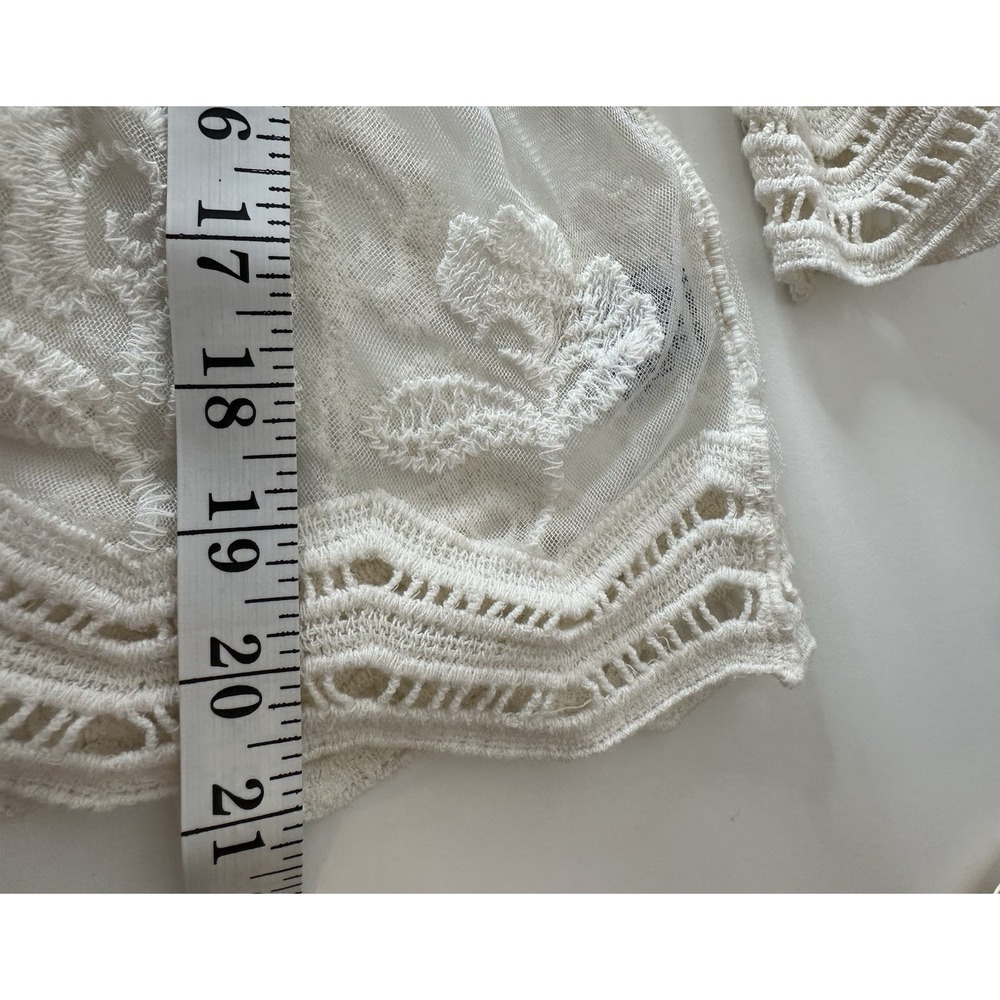 Rebellion Again Top Womens Medium Beige Mesh Floral Embroidered Lace Boho Beach - Picture 5 of 9